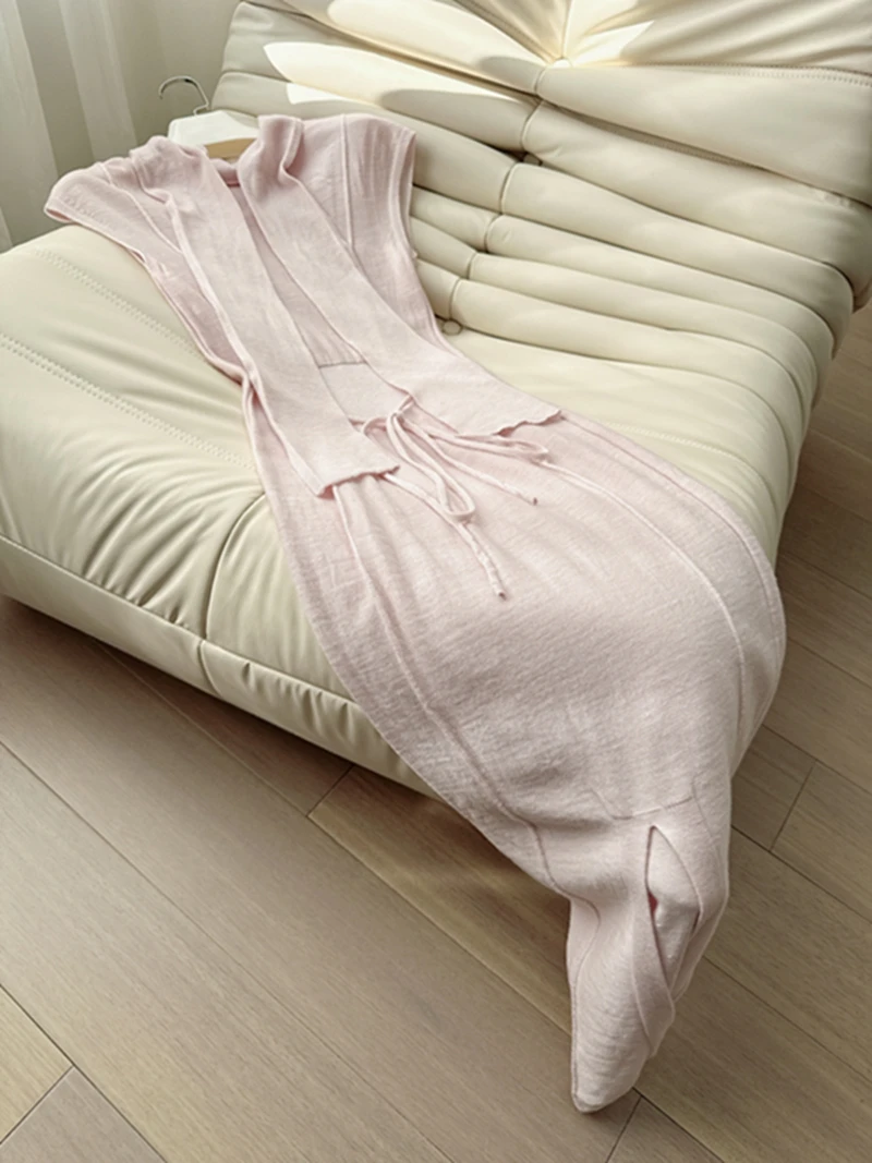 

Ele Simple Knitted Woolen Dr Waist-Cinching High Ne Long Skirt Innerwear Outerwear Slimming Dr Date Casual Wear