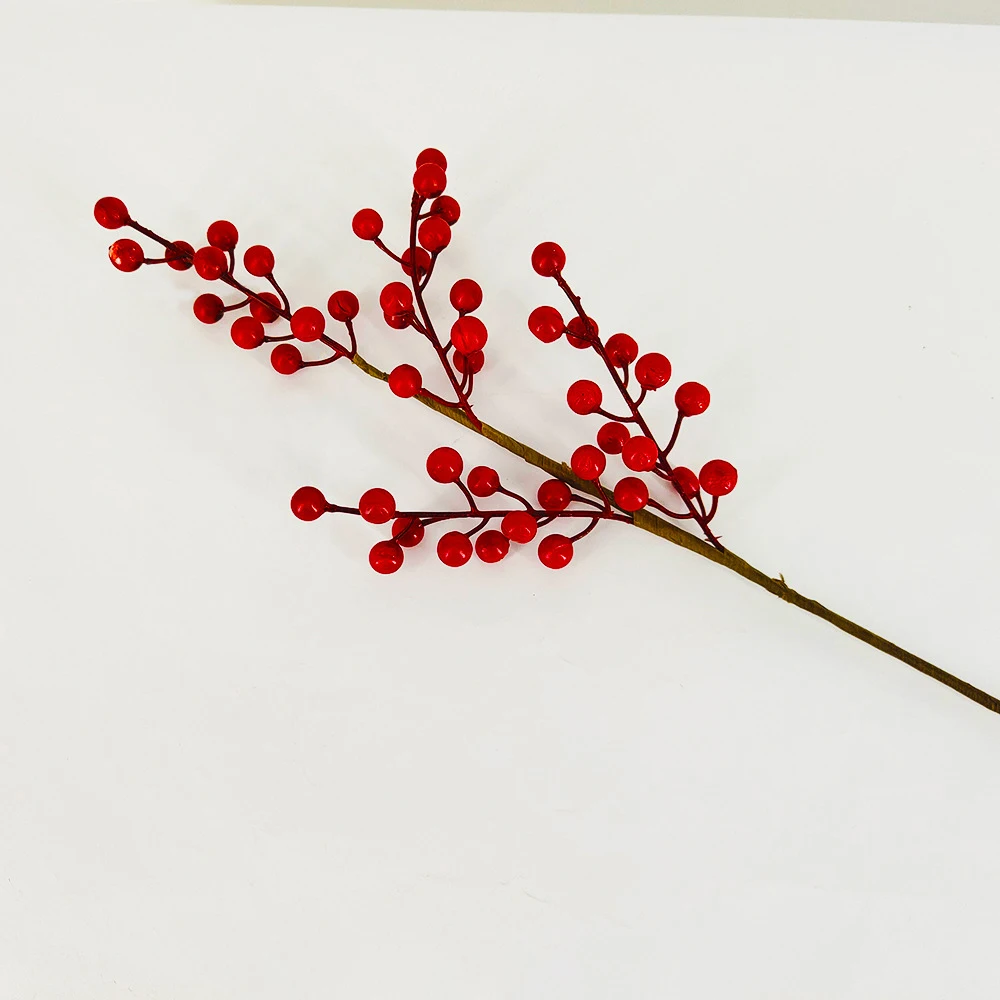48cm-76cm Künstlicher Weihnachtszweig mit Roten Früchten, Kunsttannenbeeren, Kunstpflanzen für Heimdekoration, Erntefest und Weihnachten – Detail 10