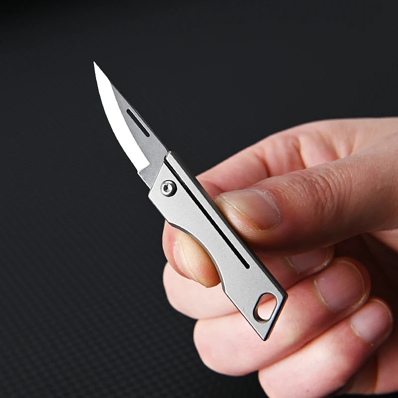 Mini Pocket Folding Knife Keychain Knife Titanium Alloy Handle Fruit Pencil Unpacking Outdoor D2 Steel Blade Small Finger Knife