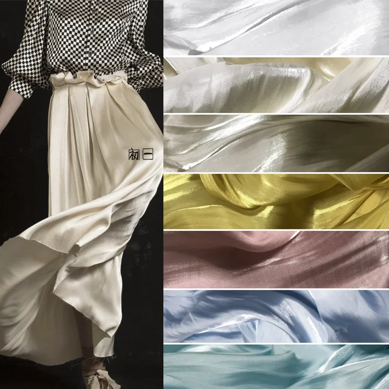 Flat Fabric Simulation Silk Satin Soft Pearlescent Chiffon Fabric Flash Drape Shirt Dress Runway Fashion Designer Fabric