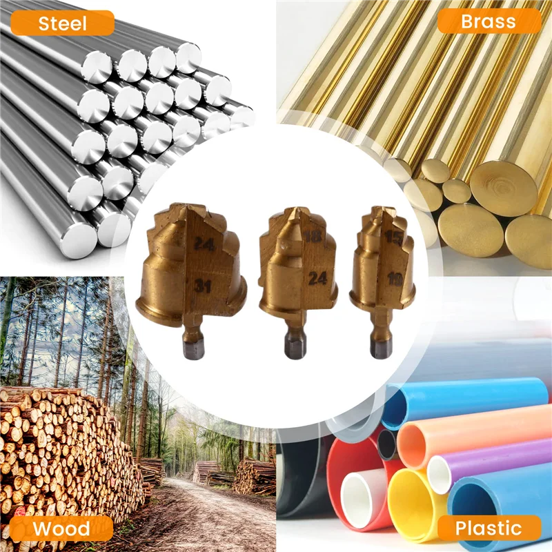 

ABKJ-3Pcs 3 Blades PPR Lifting Stepped Drill Bit Hexagon Shank Water Pipe Connection Tool 20/25/32Mm Chamfering Cutter