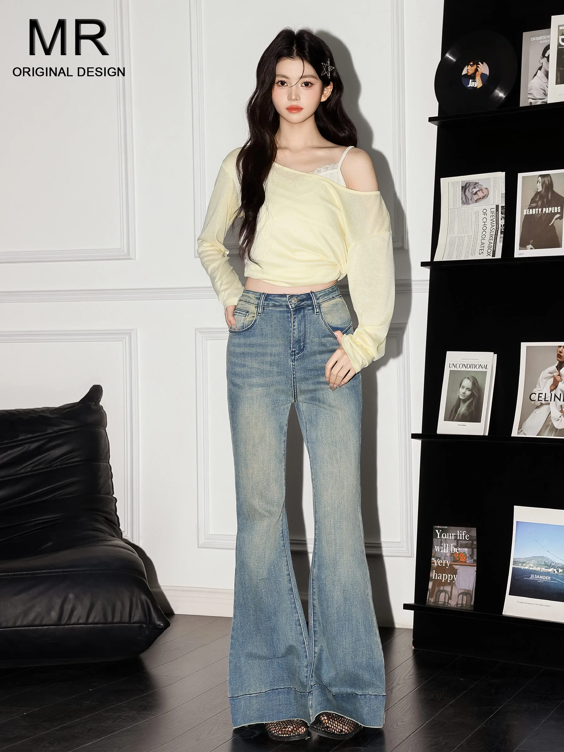 

Джинсы-клеш с низкой талией для женщин, облегающие, без эластана, в американском стиле, новинка ранней осени, повседневный стиль