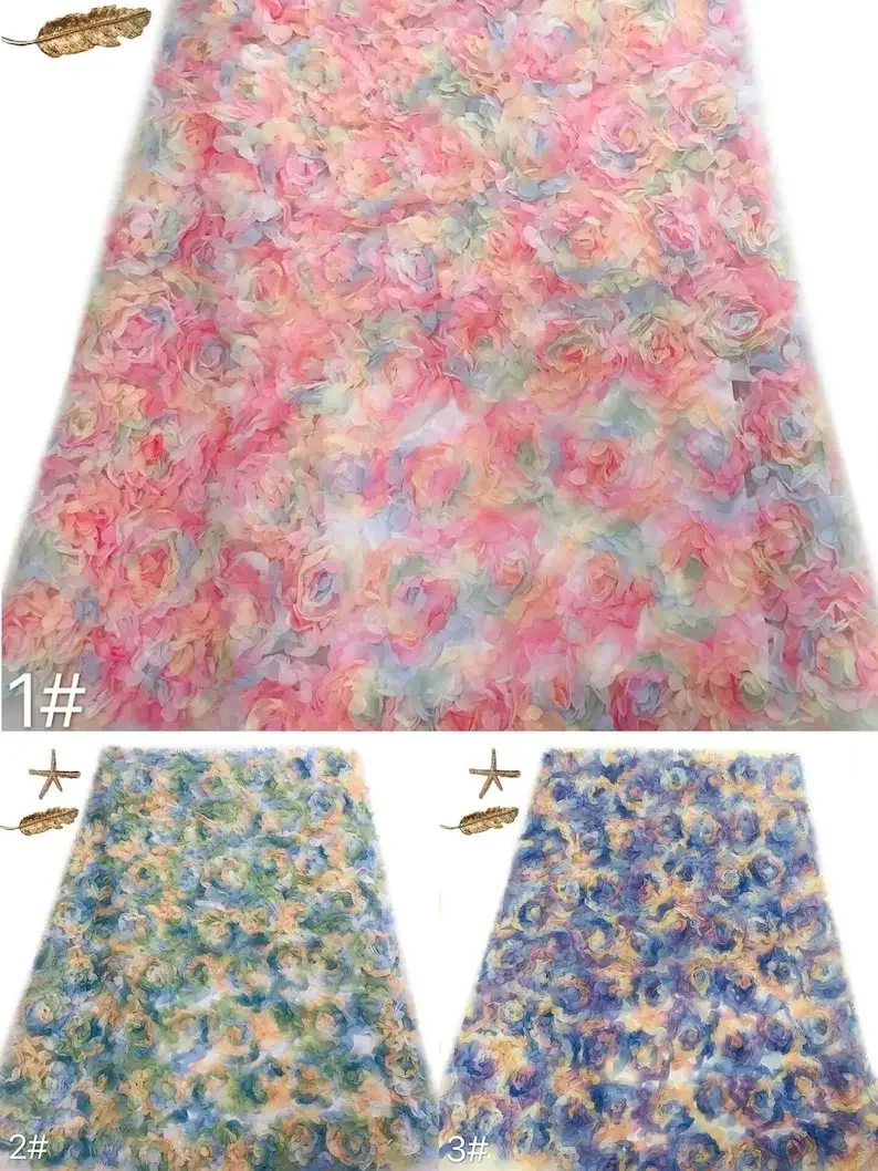 3d ชีฟอง rose ดอกไม้ลูกไม้ผ้าดอกไม้เย็บปักถักร้อย tulle สําหรับงานแต่งงานชุด Tutu ชุดเจ้าสาว Veiling ชุดราตรี 1 หลา