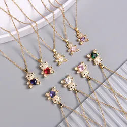 Fashion Simple Bear Zircon Pendant Necklace Stainless Steel Chain Cute Choker Collar Jewelry Party Gifts For Women Girls