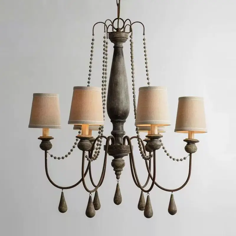 

American Style Rural Rustic Solid Wood Retro Chandelier Living Room Dining Room Bedroom Homestay Lighting Fixtures