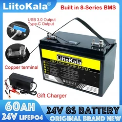 LiitoKala 24V 60Ah LiFePO4 Battery 8s Lithium Iron Phosphate with BMS for Boat Inverter Car lighter Batteries 29.2V Duty-free