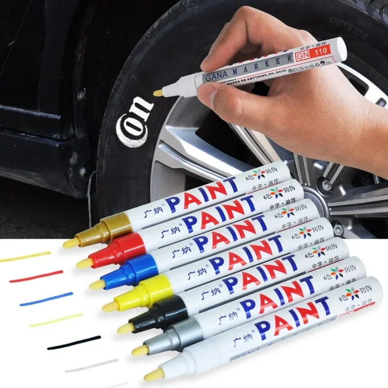 12pc Paint Cleaner Car Wheel Tire Oily Paint Pen Auto Rubber Tyre Polishes Metal Permanent Marker Graffiti Touch Scratch Wet Wax