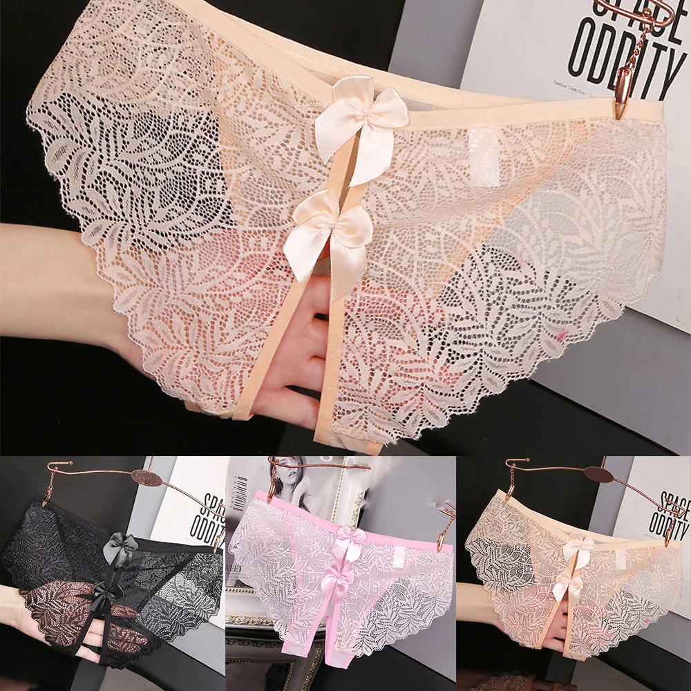Women Open Crotch Lace Briefs Sexy Underwear Hollow-Out Eorotic Panties Sexy Lady Temptation Mesh Underpant Transparent Lingerie