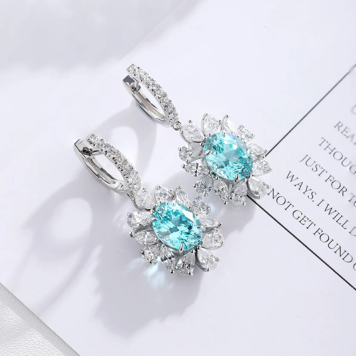 

925 Silver Lab-Grown Paraiba Tourmaline Earrings, 8*10mm Cultured Gemstone Studs, Elegant Teal Jewelry Gift