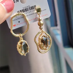 Vintage Tan Crystal New Asymmetrical Geometric Earrings Women Fashion Korean Temperament Metal Earrings For Women Jewelry