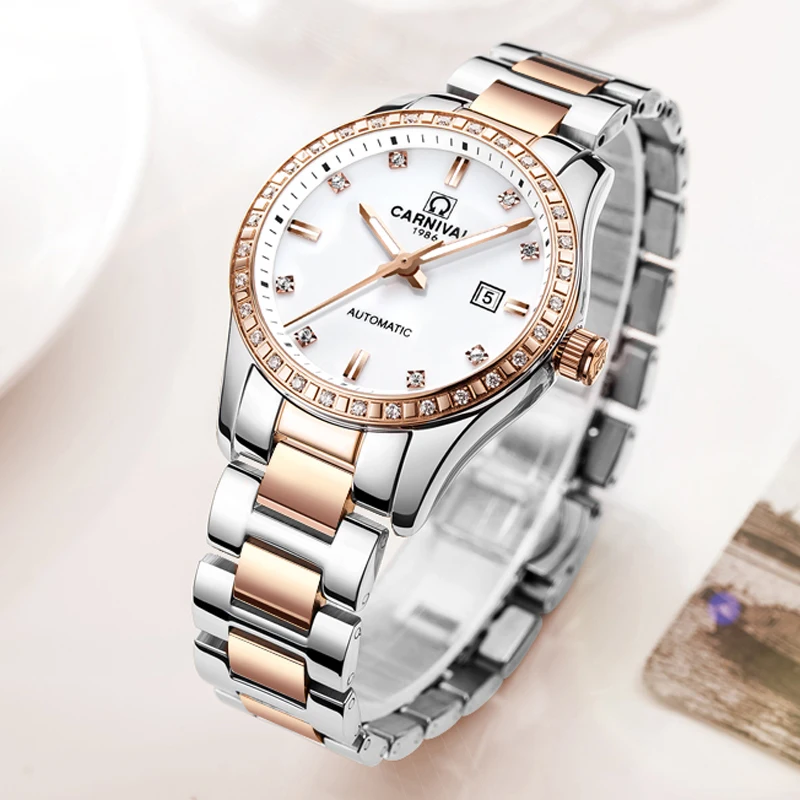 Carnival Women Watch Top Brand Luxury Lady Girl Mechanical Wristwatch Elegant Stainless Steel Bracelet Waterproof Casual Female