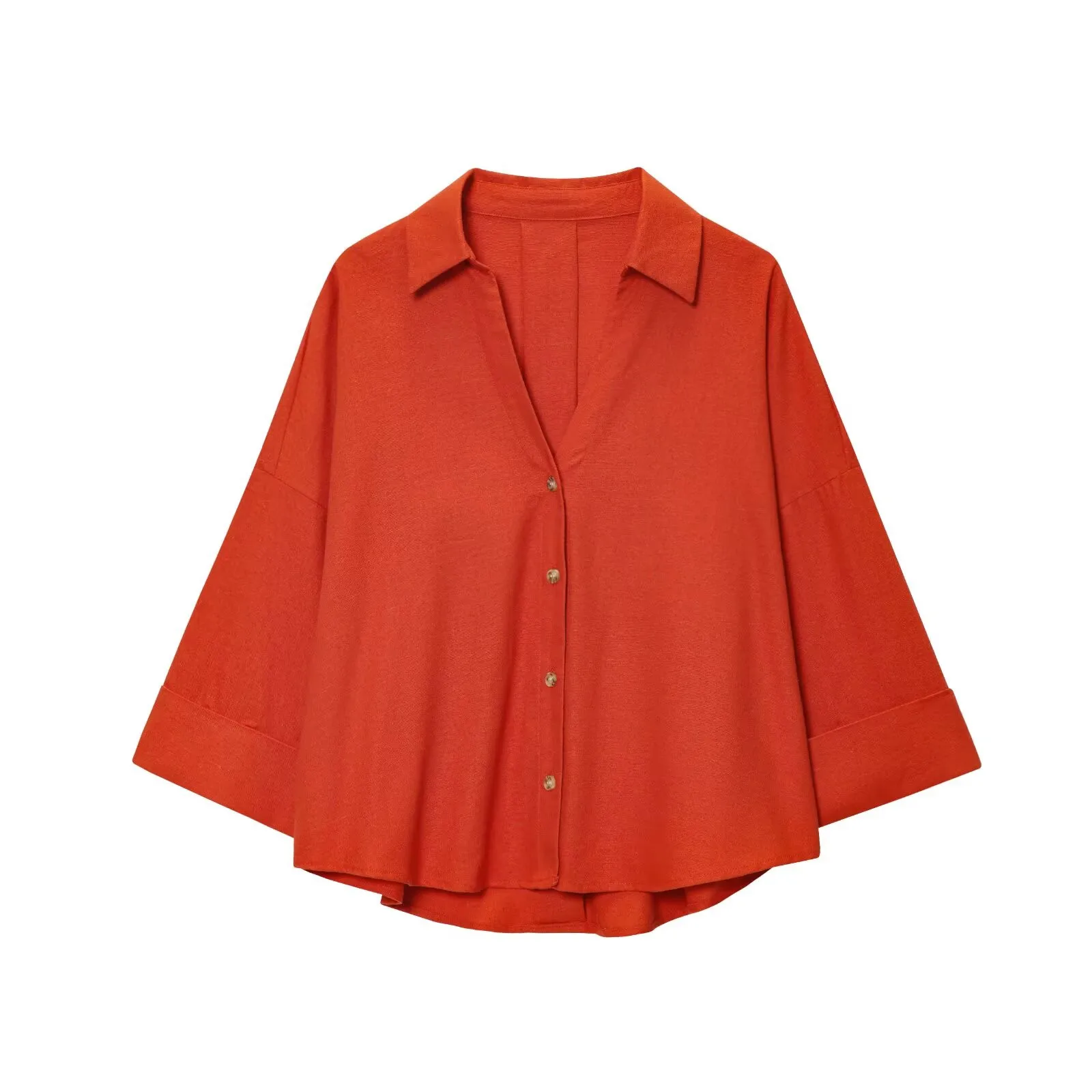 

PB&ZA2025 Autumn New Arrivals Women's Fashion Women's Linen Blended Wide Sleeve Simple Casual Shirt Tops