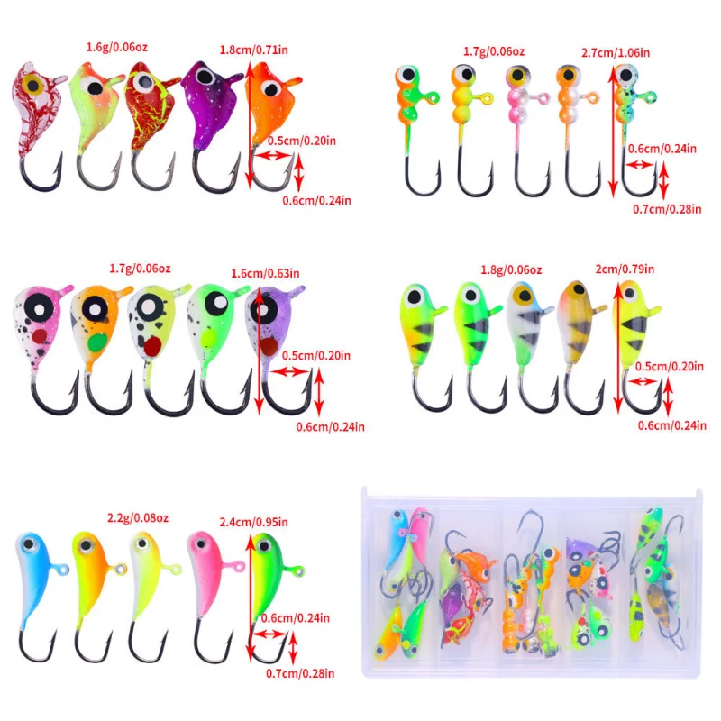 25PCS-40PCSIce الصيد الطعم إغراء الجذر الصيد هوك عين السمكة مضيئة تجنب العوائق مكافحة هوك أسفل الرصاص رئيس هوك مايكرو لذلك
