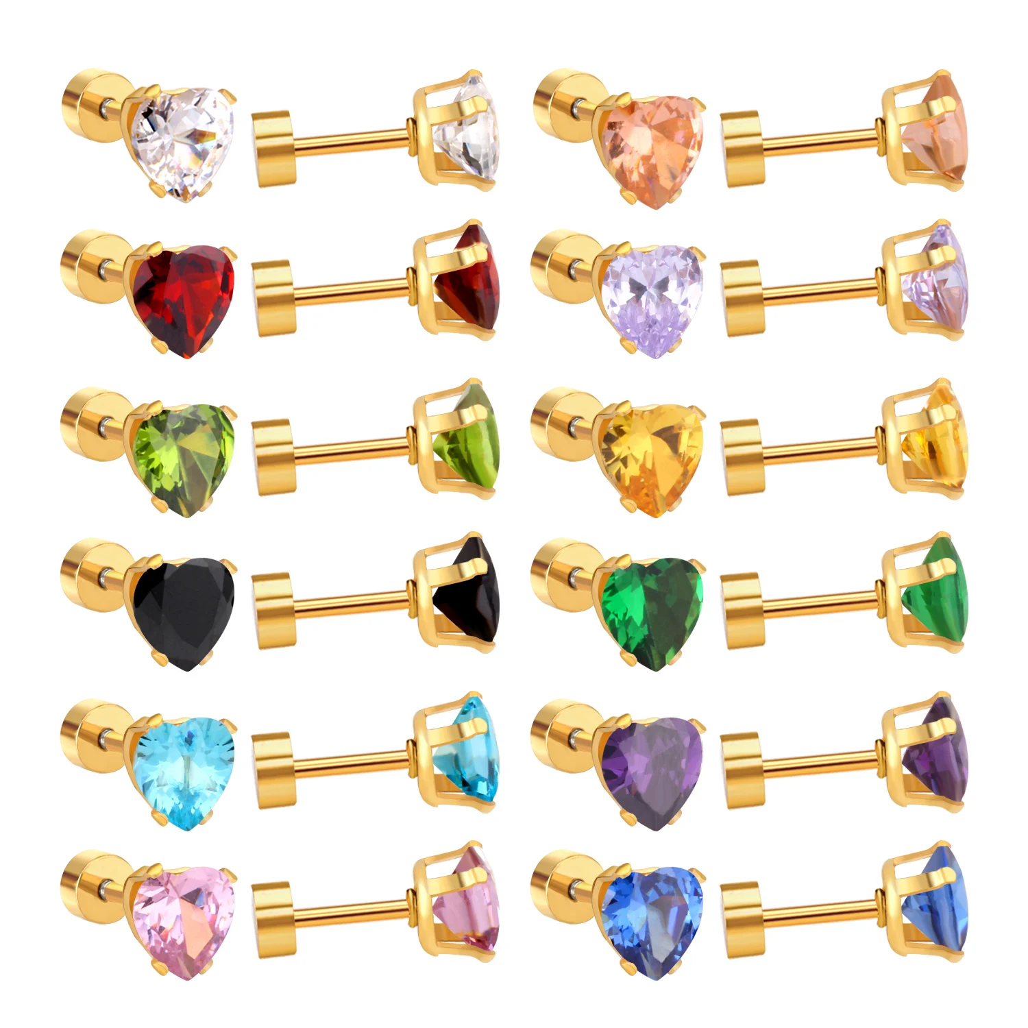 12 Paar 6MM Edelstahl-Ohrstecker für Damen in verschiedenen Farben, modischer und schlichter Schmuck, wasserdicht, Großhandel