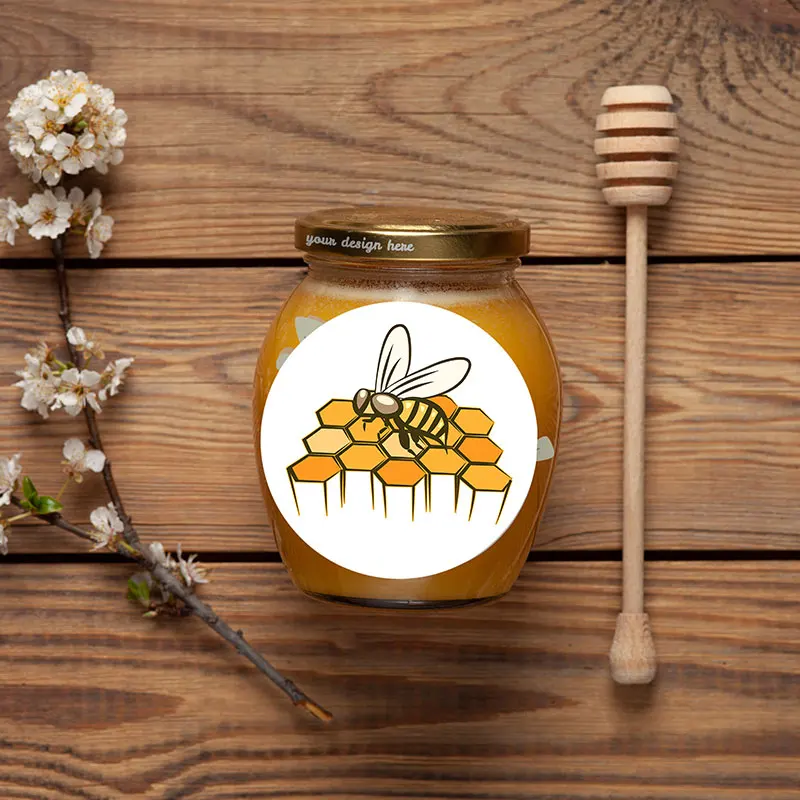 24-70pcs Honeycomb Custom Jar Labels Honey Bee Oval Stickers Thanksgiving Day Seal Label Chrome Paper Small Business Gift Tag