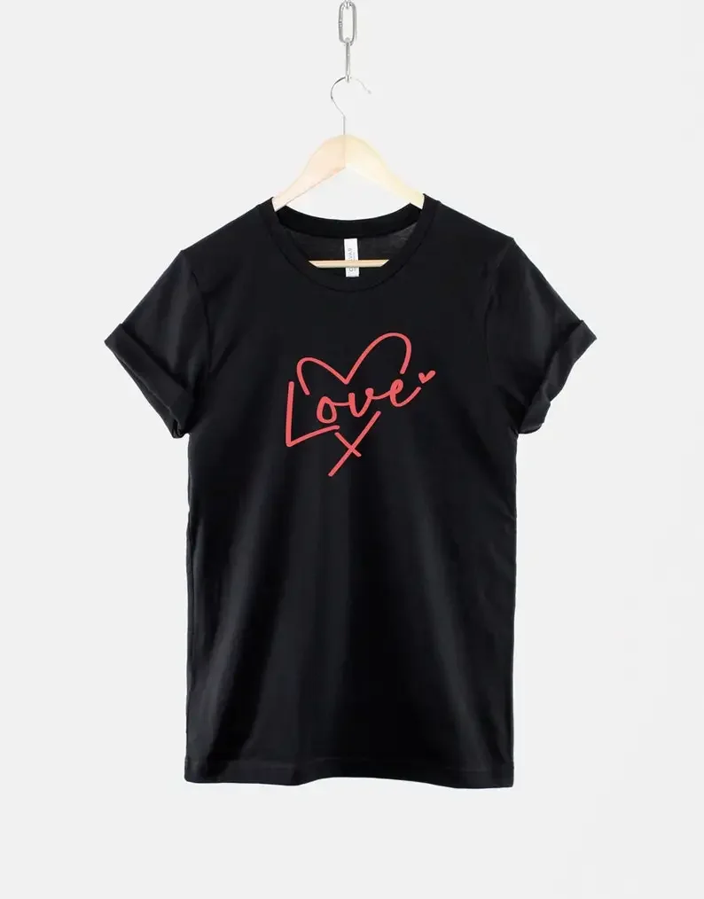 

Handwritten Love Heart T-Shirt - Red Love Heart T-Shirt - Valentines Day TShirt - Neon Sign Love heart T-Shirt