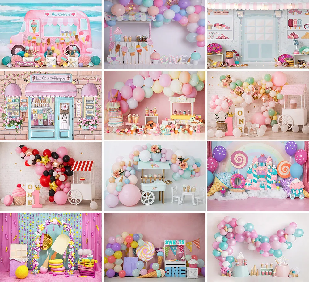 Mehofond Photography Background Ice Cream Shop Pink Car Baby Girl 1st Birthday Party Cake Smash Decoration Backdrop Photo Studio