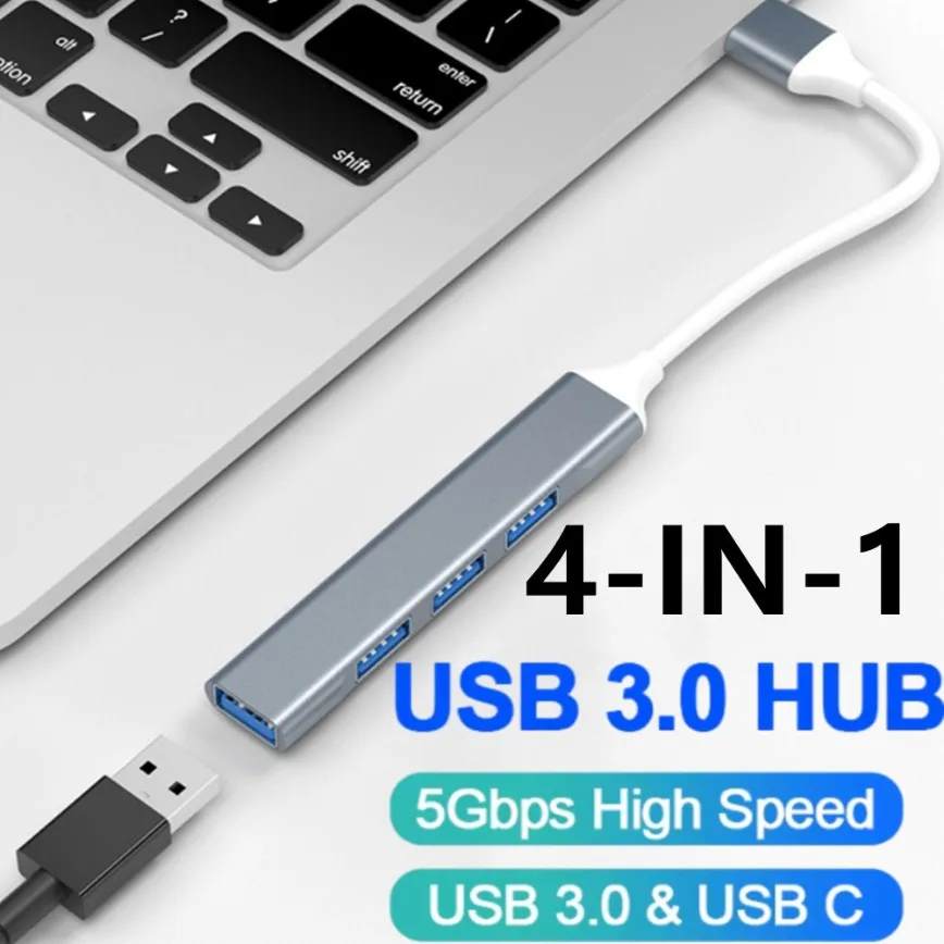 

USB 3.0 Hub Splitter 4 USB Port Expander Multi-port USB-C Hub Type-C Splitter for Laptop PC Computacion Universal Accesorios