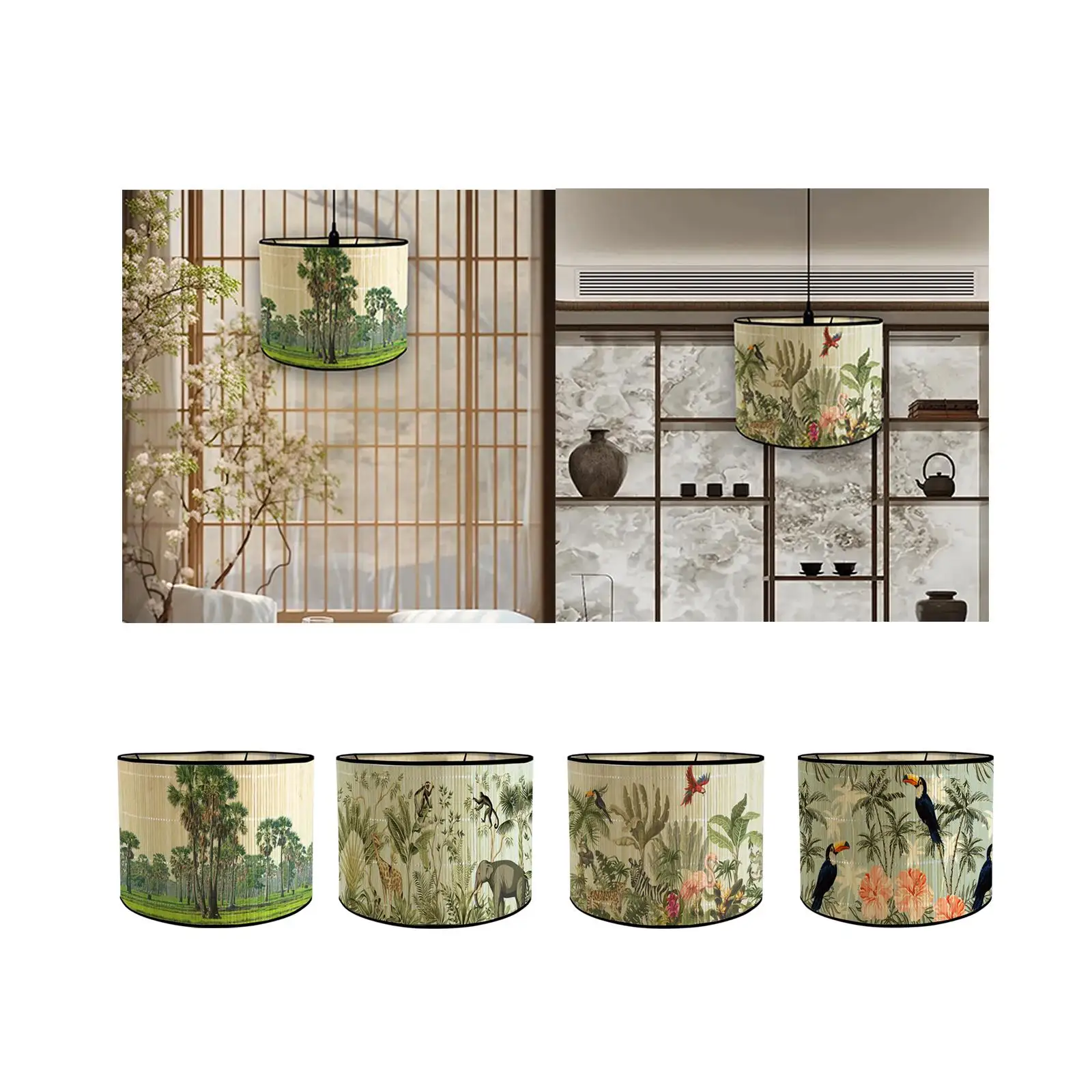 

Bamboo Lamp Shades, Drum Lamp Shade, E27 Detachable Bar Japanese Lampshade for