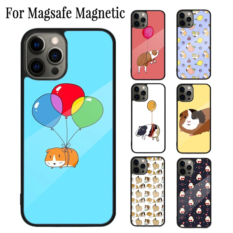 Funny Guinea Pig Balloon Magnetic Phone Case Coque For iPhone 16 15 14 Plus 13 12 Mini 11 Pro Max Magsafe Wireless Cover