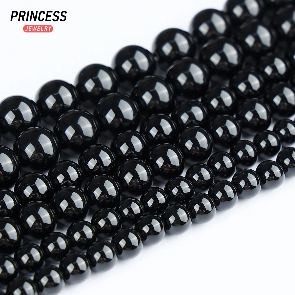 A+ Natural Black Agate 6 8 10 12mm Loose Onyx Beads for Jewelry Making Bracelet Wholesale Crystal Stone Beads DIY Accessories