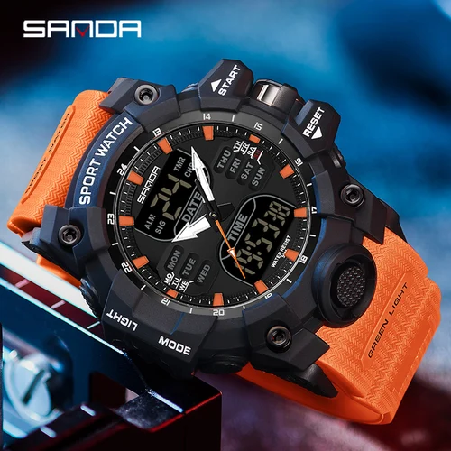 Imagen 1 del producto SANDA-relojes de cuarzo para hombre, pulsera Digital LED de estilo militar, resistente al agua, con pantalla Dual