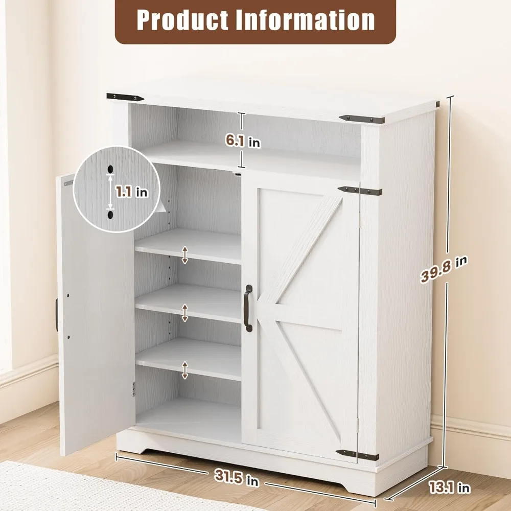 

6-Tier Shoe Cabinet with Doors, Entryway Shoe Rack Shoe Cabinet with Adjustable Shelves & Anti-tip Fitting, Farmhouse Sh