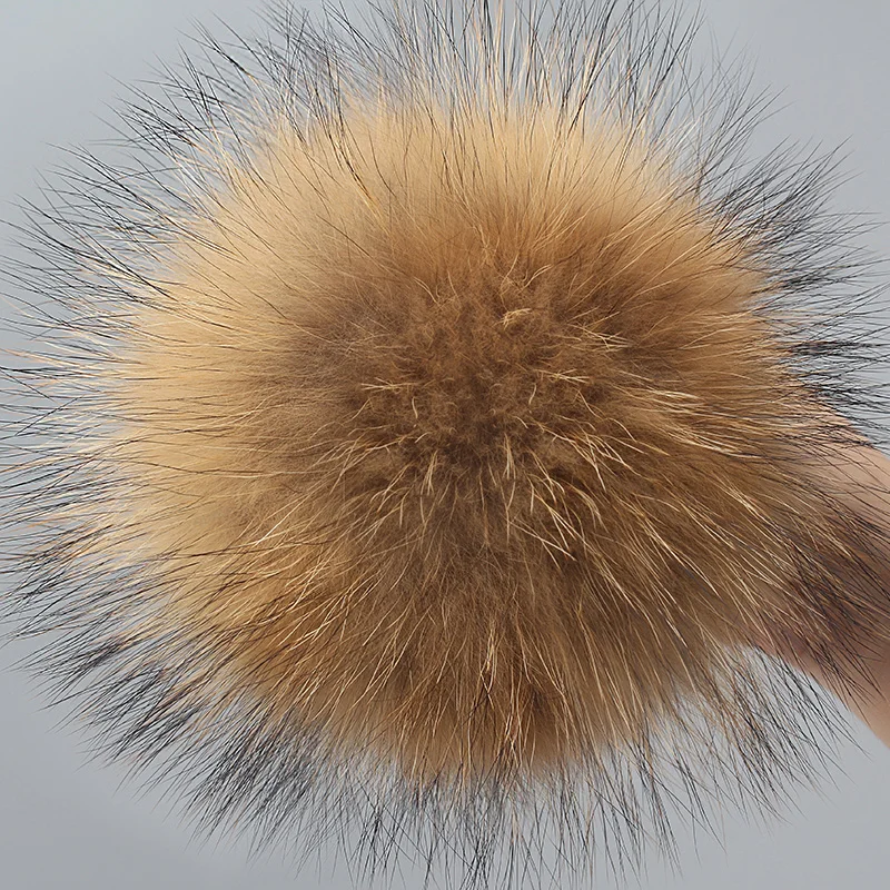 CNTANG 100% Natural Raccoon Fur Pompom For Hats Real Fox Fur Pom Pom Beanies Fur Pompon With Buckle Caps Scarf Accessories DIY