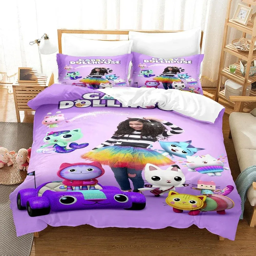 3D Printed Gabby Dollhouse Bedding Set Cartoon Duvet Cover Double Twin Full Queen King Adult Kids Bedclothes Quilt Cover