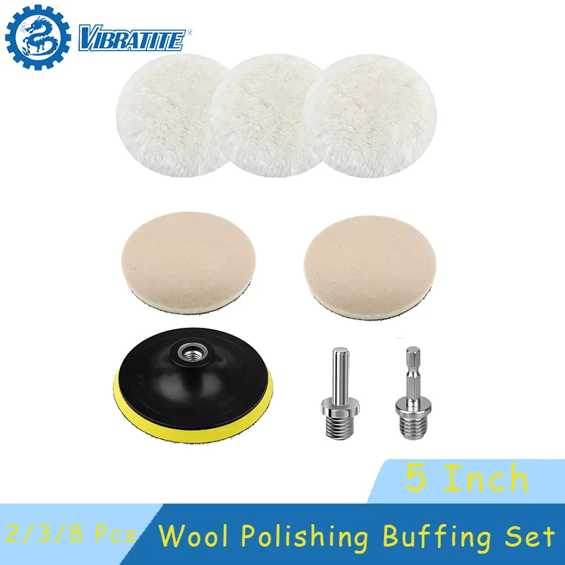 5 Inch Wool Polishing Buffing Pad with Wool Felt Polishing Pads for Polishing Drill Buffer Attachment with M10 Drill Adapter