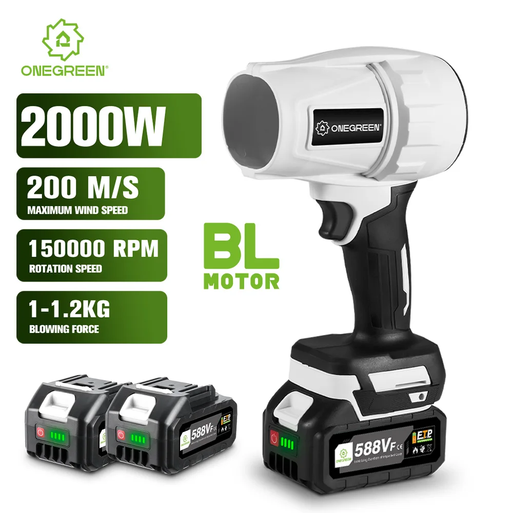ONEGREEN 2000W Bezszczotkowy Elektryczny Turbodmuchawca Wentylator Jet 200M/S Ręczny Dmuchawa Powietrza Narzędzie do Dmuchania Akumulator Makita 18V Pin