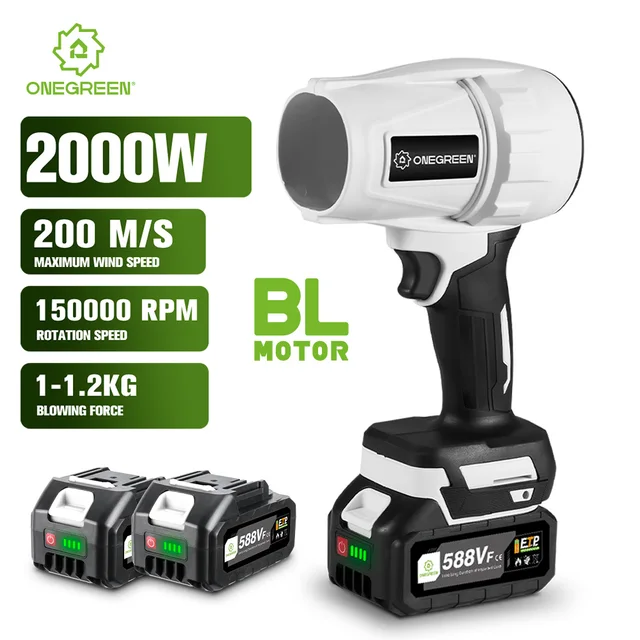 ONEGREEN 2000W Bezszczotkowy Elektryczny Turbodmuchawca Wentylator Jet 200M/S Ręczny Dmuchawa Powietrza Narzędzie do Dmuchania Akumulator Makita 18V Pin