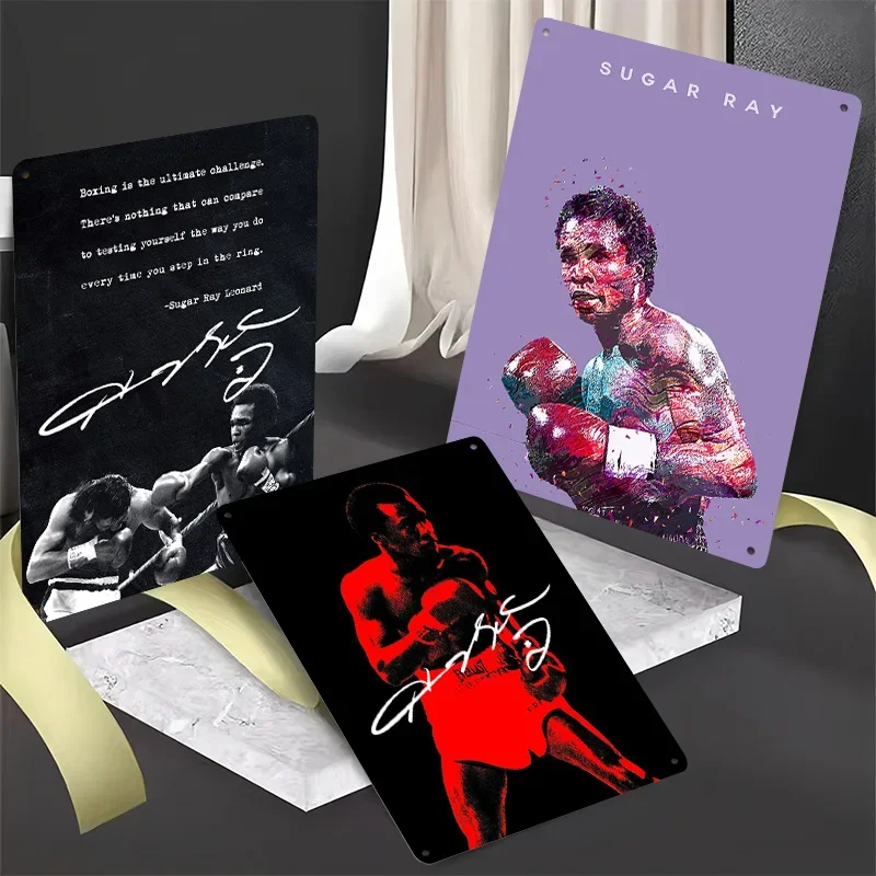 Sugar Ray Leonard Boxer Metal Posters Custom Vintage Metal Signs Wall Art Retro Tin Plaque for Man Cave Living Room Decoration