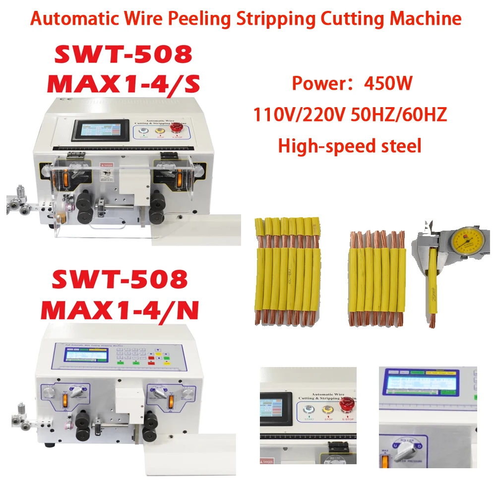 

SWT508MAX1-4/4S Full Automatic Wire Peeling Stripping Cutting Machine 500W Touch Screen Control 0.2 to 25mm2 with 4 Wheels Kit