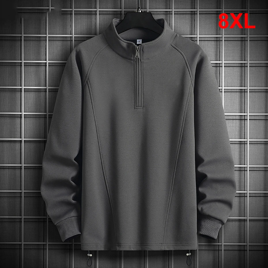 8XL Plus Size Stand Collar Sweatshirts Men Spring Autumn Sweatshirt Fashion Casual Pullover Male Big Size 8XL
