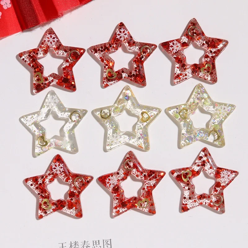 

Рождественский стиль, 40 шт./лот, цветной блестящий эффект, мультяшные звезды, смоляные кабошоны, бусины «сделай сам», ювелирные изделия, аксессуары для волос