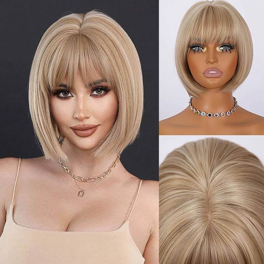 Women'S Synthetic Bob Wig, Straight Blonde Party Wig, 30.48 cm, High Density, Perfect for Halloween, Daily Wear & Celebrations