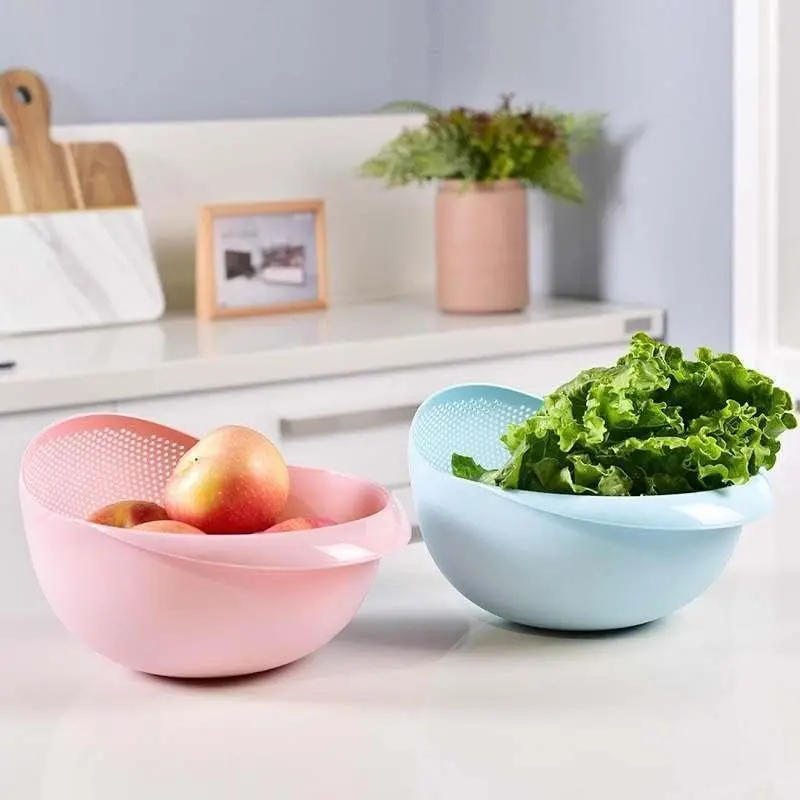 1pc 2-In-1 Rice Strainer, Beans Washer Strainers and Colanders - Washing Bowl for Vegetables and Fruits
