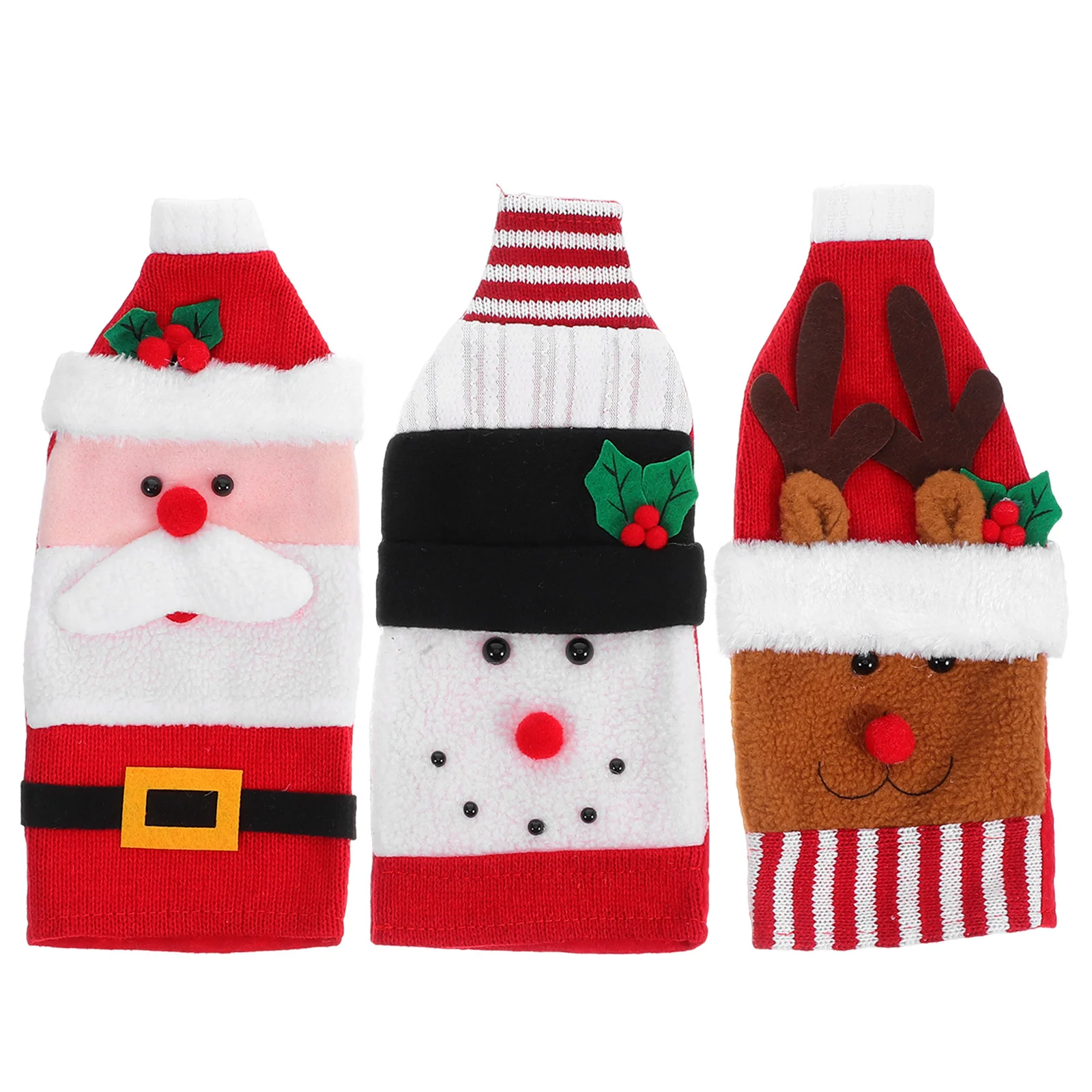 

3Pcs Winter Holiday Wine Bottle Covers Knitted Snowman Santa Reindeer Sweaters Christmas Table Decor Party Use