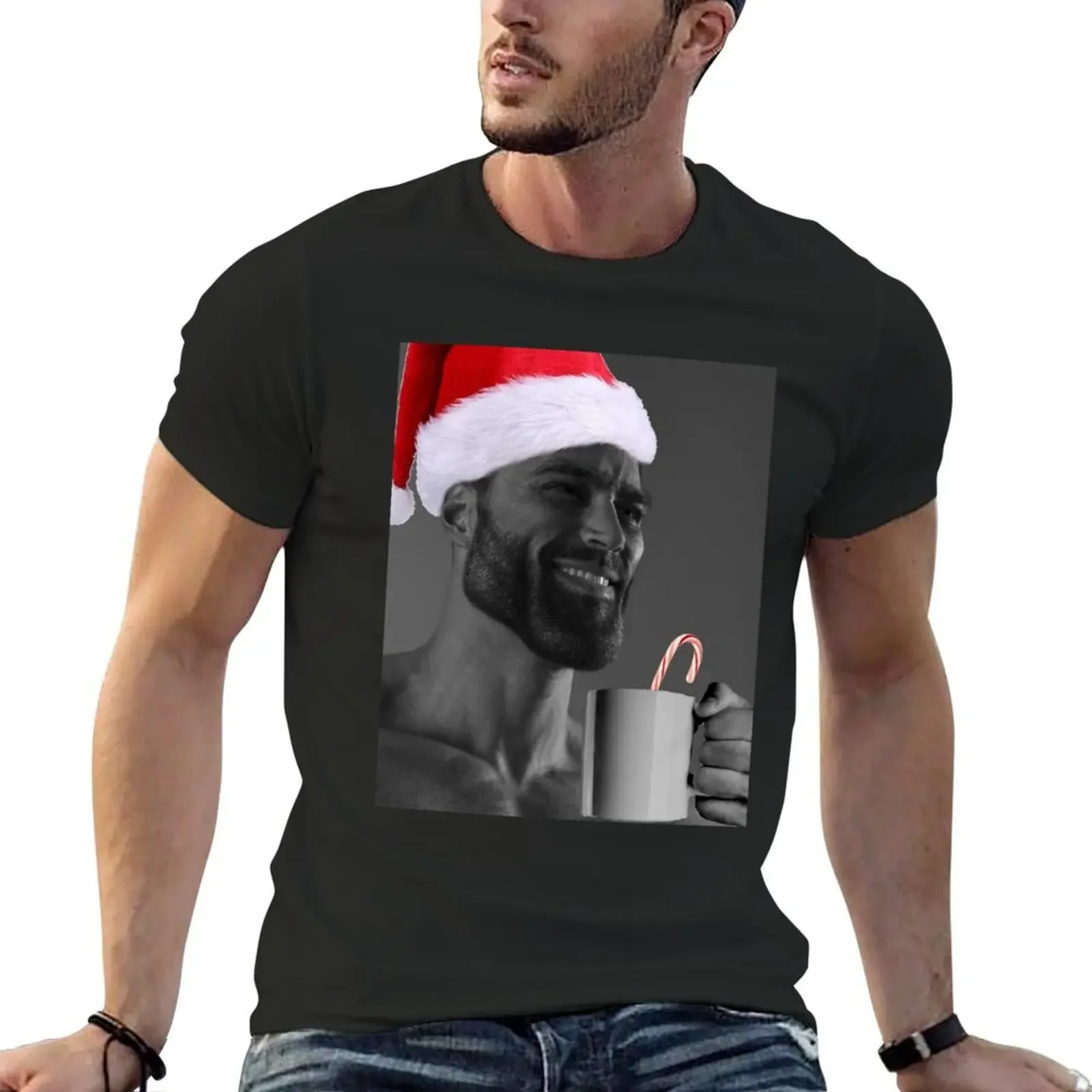 Camiseta gráfica de Papá Noel Chad, camiseta croswit para hombre, camisetas divertidas de meme, ropa de cosas de anime, camisetas negras para hombres