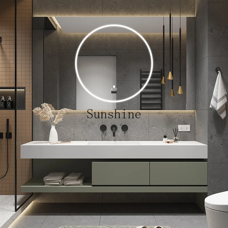 

Modern slate bathroom cabinet seamless ceramic integrated basin washstand combination simple and modern