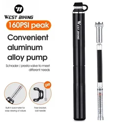 WEST BIKING Bicycle Pump With Pressure Gauge 160PSI Road MTB Cycling Pump Presta Schrader Hose Tire Air Inflator Accessories