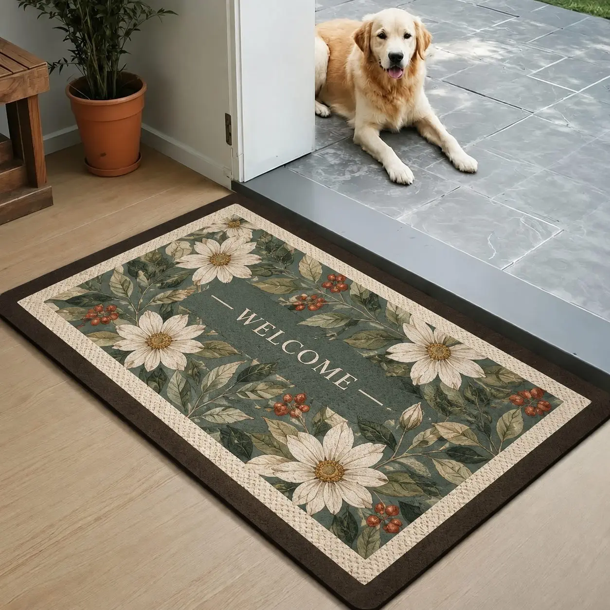 Water Absorbing Diatom Mud Mat, Square Shape with Rubber Bottom for Doorway, Bathroom and Toilet