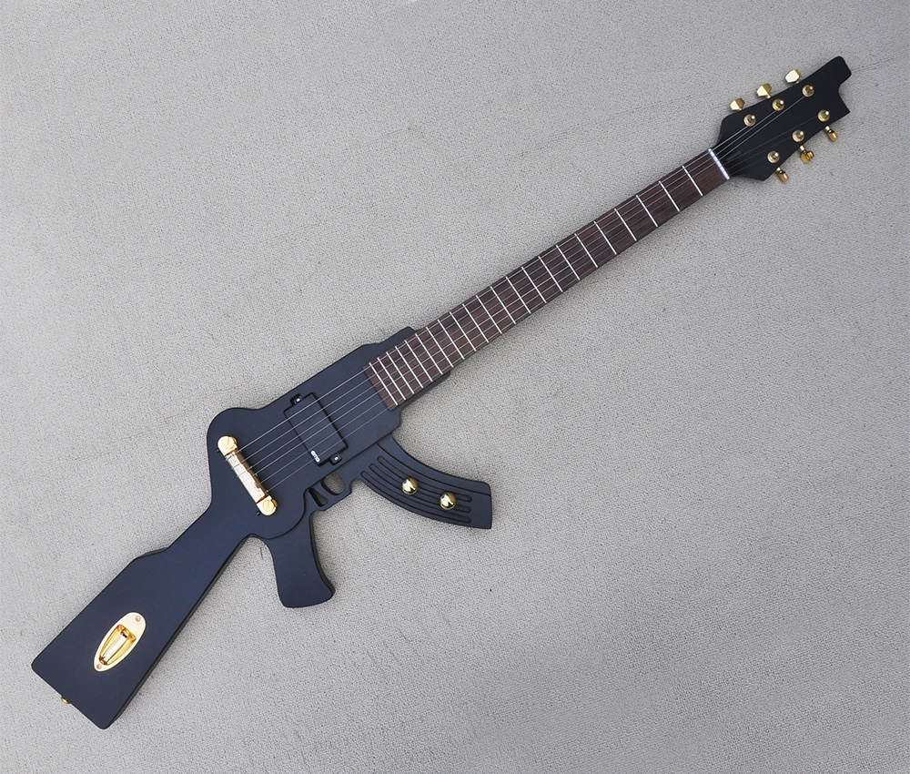 6 Strings Matte Black Gun Shaped Electric Guitar with 22 Frets Rosewood Fretboard