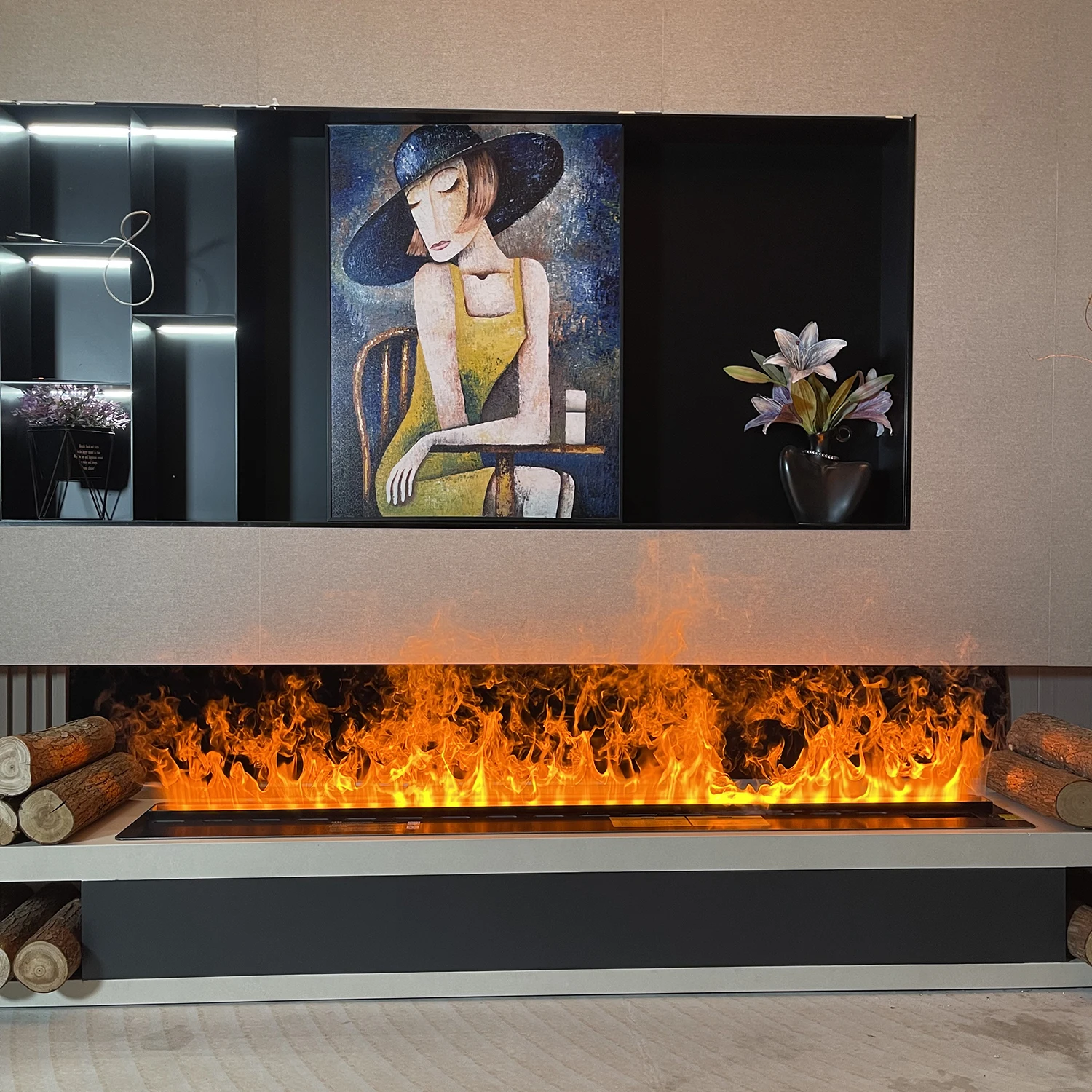 

Auto Water Refill Electric Fireplace with Direct Pipe Connection 24/7 Continuous Mist Humidifier Smart Control for Home Office