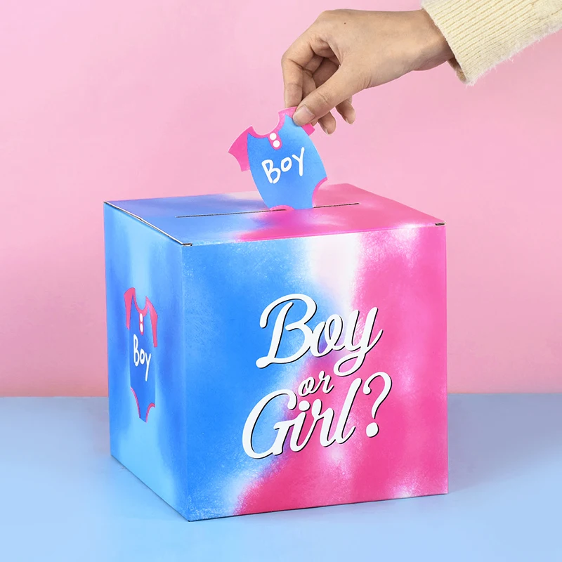 Baby Gender Reveal Voting Games Box with 60Pcs Cards Boy or Girl Gender Reveal Party Supplies Invitations Baby Shower Decoration