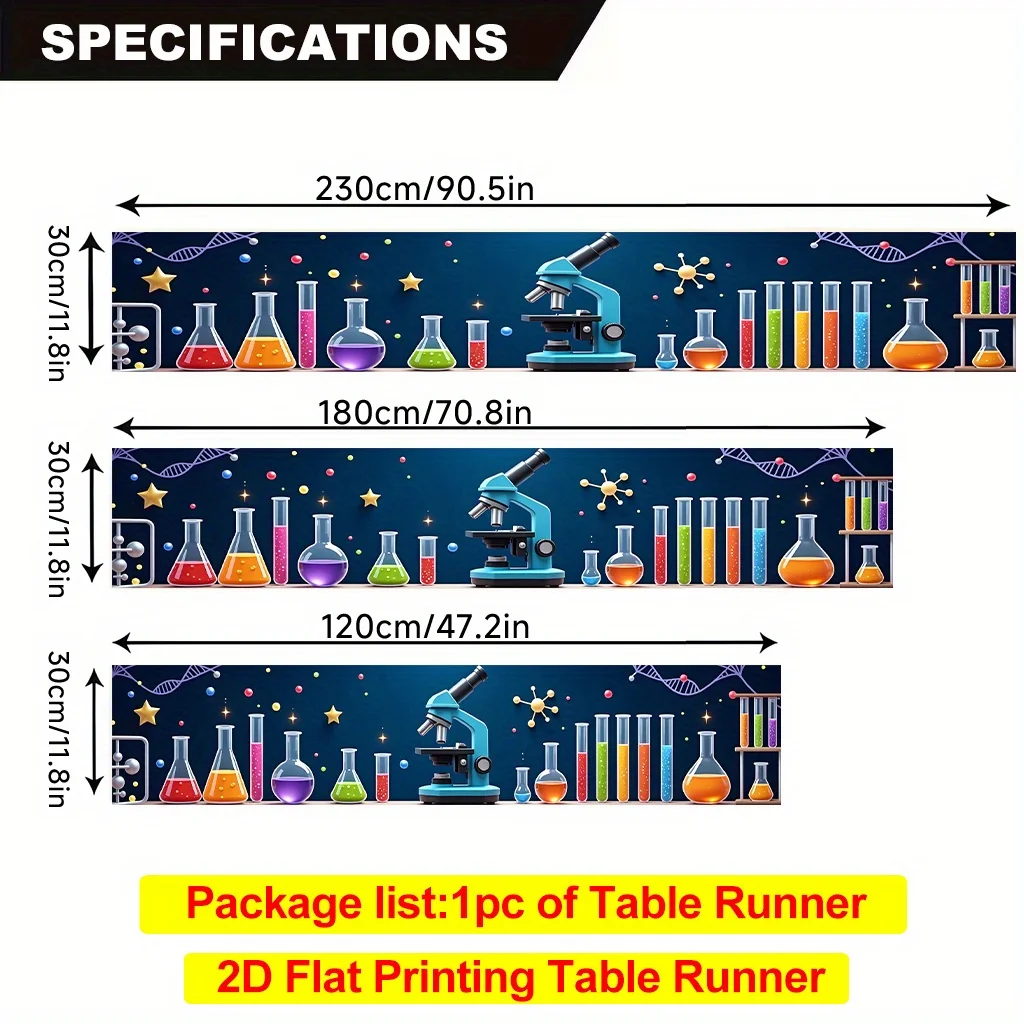 1pc 2D Table Runner, Science Experiment & Bottle Display Rectangular Polyester Table Runner, Indoor & Outdoor Dining