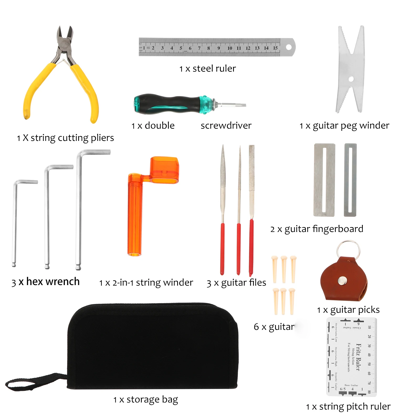 

1Set Guitar Maintenance Tool Kit for Changing Strings Setting Intonation Adjusting Action Keeping Instrument in Good Condition