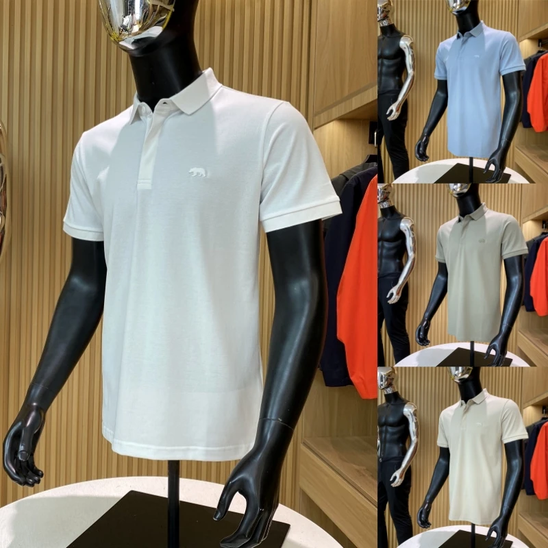 

Heavyweight Prtion! Men's Summer ort Sve irt Embroidered Breathable Pique Knit Color Busin Casual