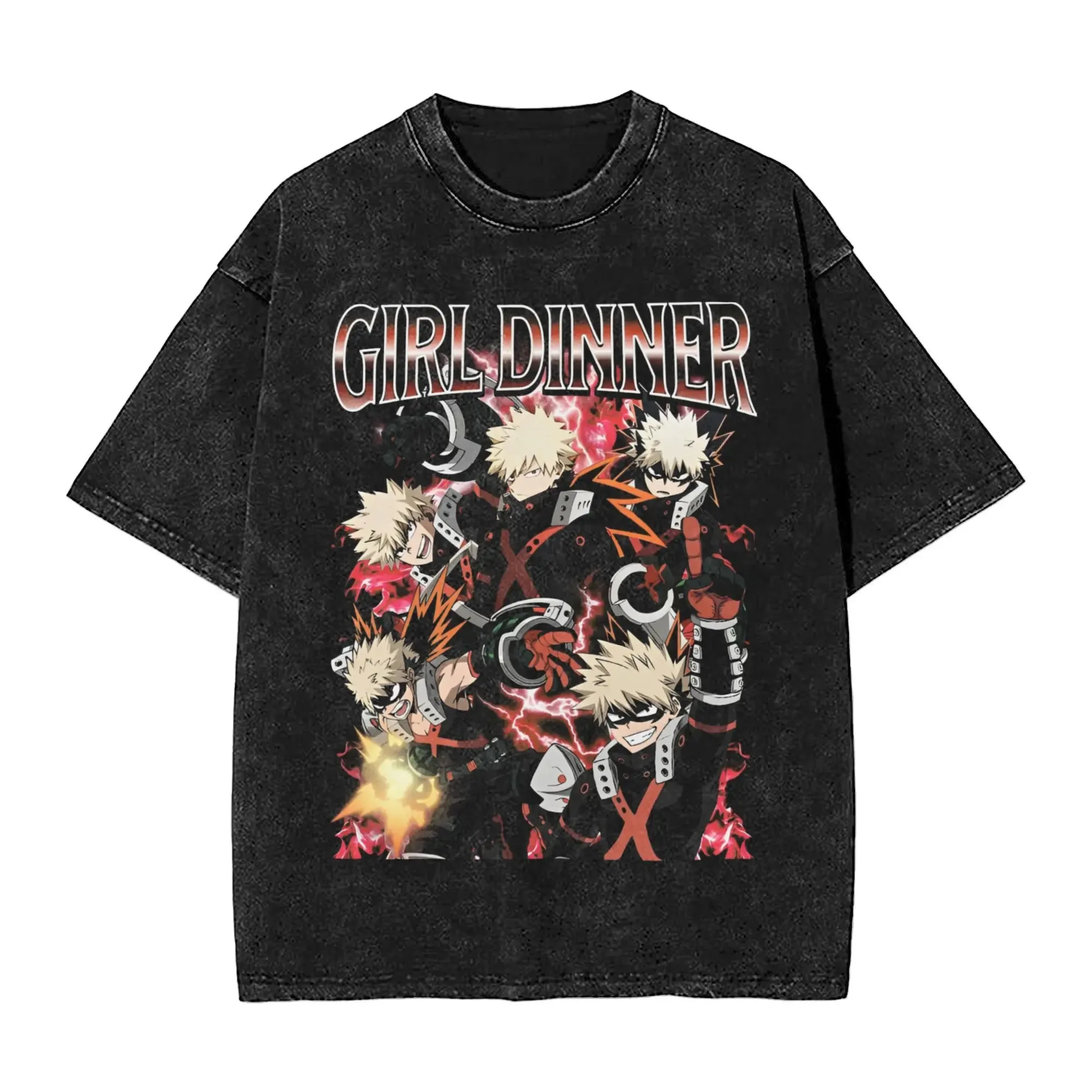 Sommer-T-Shirt aus gewaschener reiner Baumwolle für Herren mit My Hero Academia-Comic-Print, Streetwear, geeignet für lässige Anlässe